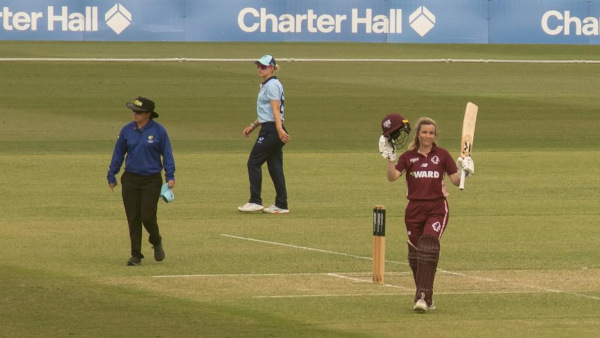 Georgia Redmayne with a captain’s knock, celebrates her 100 runs